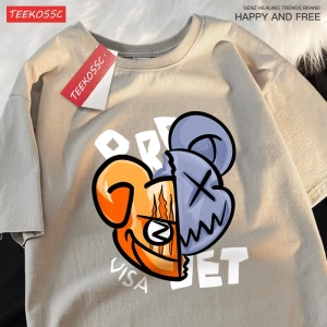 Y2k Vintage Tişört Tee Eğlenceli karikatürler bölünmüş ayı yüz baskı