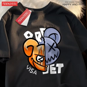 Y2k Vintage Tişört Tee Eğlenceli karikatürler bölünmüş ayı yüz baskı
