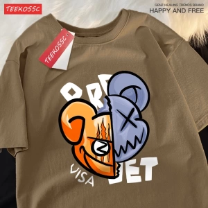 Y2k Vintage Tişört Tee Eğlenceli karikatürler bölünmüş ayı yüz baskı
