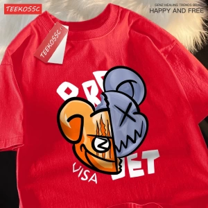 Y2k Vintage Tişört Tee Eğlenceli karikatürler bölünmüş ayı yüz baskı