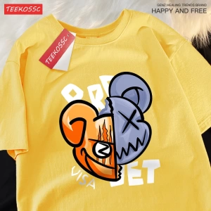 Y2k Vintage Tişört Tee Eğlenceli karikatürler bölünmüş ayı yüz baskı