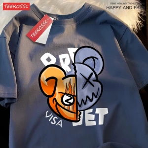 Y2k Vintage Tişört Tee Eğlenceli karikatürler bölünmüş ayı yüz baskı