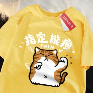 Y2k Vintage Tişört Tee Eğlenceli kedi baskı