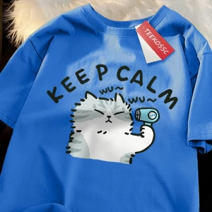 Y2k Vintage Tişört Tee Eğlenceli Kedi Saç Kurutma Makinesi Kullanarak Japon Tarzı