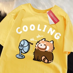 Y2k Vintage Tişört Tee Eğlenceli rakun üfleme bir Fan
