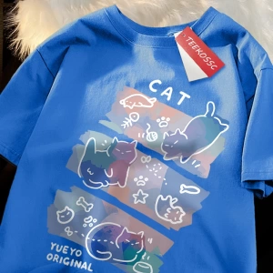 Y2k Vintage Tişört Tee Eğlenceli Yaramaz Kedi Baskı Japon Tarzı