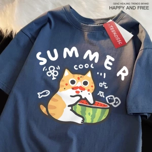 Y2k Vintage Tişört Tee Eğlenceli yeme karpuz kedi baskı