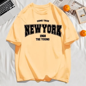 Y2k Vintage Tişört Tee Gerçek Gel New York 1968 Basit Sanat Mektup Baskı