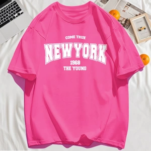 Y2k Vintage Tişört Tee Gerçek Gel New York 1968 Basit Sanat Mektup Baskı