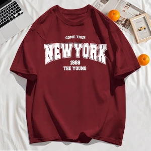 Y2k Vintage Tişört Tee Gerçek Gel New York 1968 Basit Sanat Mektup Baskı