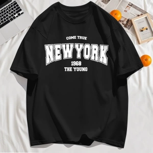 Y2k Vintage Tişört Tee Gerçek Gel New York 1968 Basit Sanat Mektup Baskı
