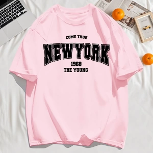 Y2k Vintage Tişört Tee Gerçek Gel New York 1968 Basit Sanat Mektup Baskı