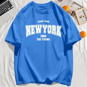 Y2k Vintage Tişört Tee Gerçek Gel New York 1968 Basit Sanat Mektup Baskı
