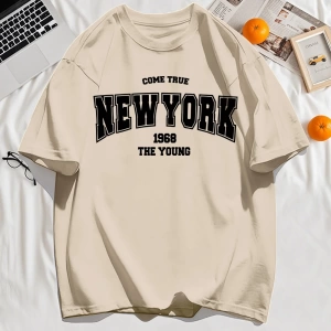 Y2k Vintage Tişört Tee Gerçek Gel New York 1968 Basit Sanat Mektup Baskı