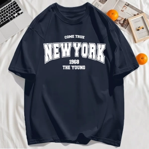 Y2k Vintage Tişört Tee Gerçek Gel New York 1968 Basit Sanat Mektup Baskı