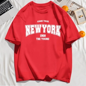 Y2k Vintage Tişört Tee Gerçek Gel New York 1968 Basit Sanat Mektup Baskı