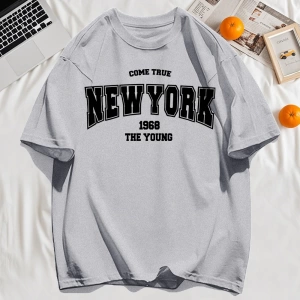 Y2k Vintage Tişört Tee Gerçek Gel New York 1968 Basit Sanat Mektup Baskı