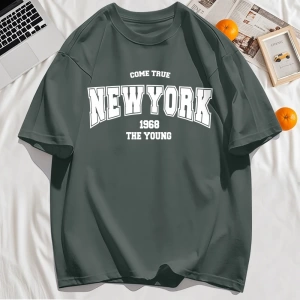Y2k Vintage Tişört Tee Gerçek Gel New York 1968 Basit Sanat Mektup Baskı