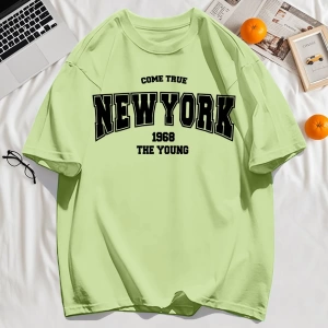 Y2k Vintage Tişört Tee Gerçek Gel New York 1968 Basit Sanat Mektup Baskı