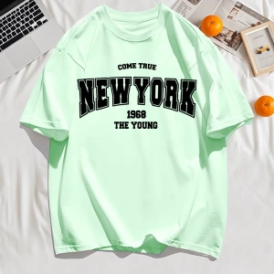 Y2k Vintage Tişört Tee Gerçek Gel New York 1968 Basit Sanat Mektup Baskı