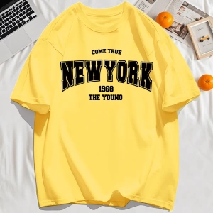 Y2k Vintage Tişört Tee Gerçek Gel New York 1968 Basit Sanat Mektup Baskı
