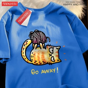 Y2k Vintage Tişört Tee Go Away bir kedi iplik bir top üzerinde