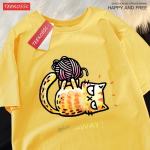 Y2k Vintage Tişört Tee Go Away bir kedi iplik bir top üzerinde