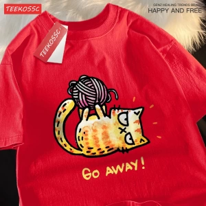 Y2k Vintage Tişört Tee Go Away bir kedi iplik bir top üzerinde