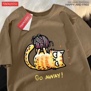 Y2k Vintage Tişört Tee Go Away bir kedi iplik bir top üzerinde