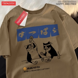 Y2k Vintage Tişört Tee Harajuku japon kedi içme