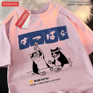 Y2k Vintage Tişört Tee Harajuku japon kedi içme