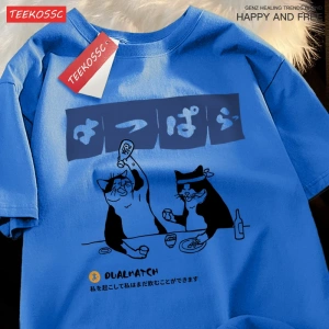 Y2k Vintage Tişört Tee Harajuku japon kedi içme