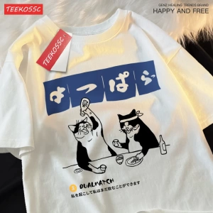 Y2k Vintage Tişört Tee Harajuku japon kedi içme