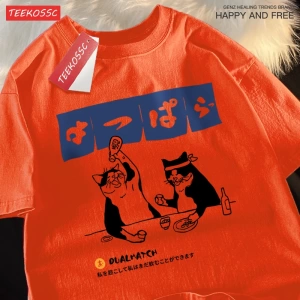 Y2k Vintage Tişört Tee Harajuku japon kedi içme