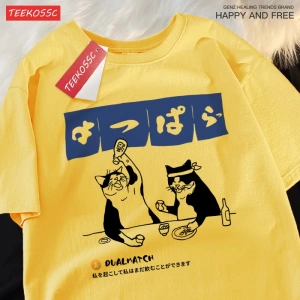 Y2k Vintage Tişört Tee Harajuku japon kedi içme
