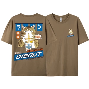 Y2k Vintage Tişört Tee Harajuku kedi karikatür yeme erişte