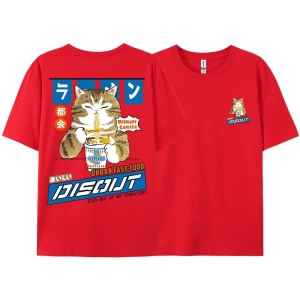 Y2k Vintage Tişört Tee Harajuku kedi karikatür yeme erişte