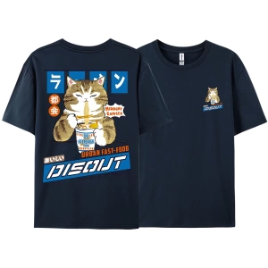 Y2k Vintage Tişört Tee Harajuku kedi karikatür yeme erişte