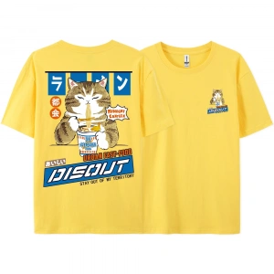 Y2k Vintage Tişört Tee Harajuku kedi karikatür yeme erişte