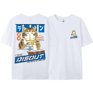 Y2k Vintage Tişört Tee Harajuku kedi karikatür yeme erişte