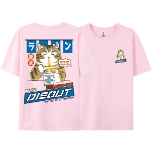 Y2k Vintage Tişört Tee Harajuku kedi karikatür yeme erişte
