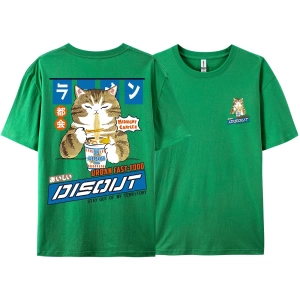 Y2k Vintage Tişört Tee Harajuku kedi karikatür yeme erişte