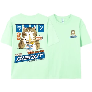 Y2k Vintage Tişört Tee Harajuku kedi karikatür yeme erişte