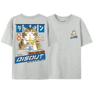 Y2k Vintage Tişört Tee Harajuku kedi karikatür yeme erişte