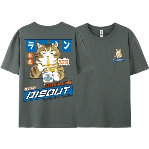 Y2k Vintage Tişört Tee Harajuku kedi karikatür yeme erişte