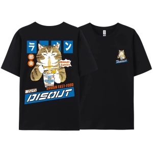 Y2k Vintage Tişört Tee Harajuku kedi karikatür yeme erişte