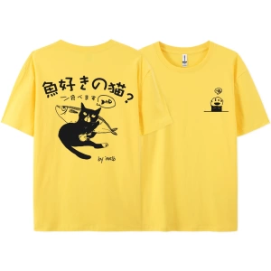 Y2k Vintage Tişört Tee Harajuku siyah kedi baskı