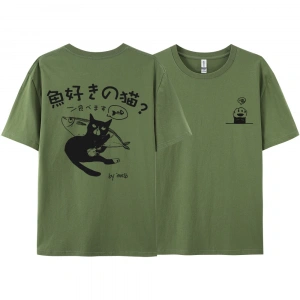 Y2k Vintage Tişört Tee Harajuku siyah kedi baskı