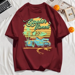 Y2k Vintage Tişört Tee Hindistan cevizi Ağacı Araba Yaratıcı Mektup Baskı
