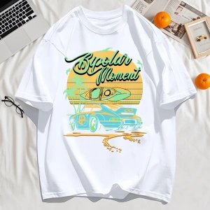 Y2k Vintage Tişört Tee Hindistan cevizi Ağacı Araba Yaratıcı Mektup Baskı